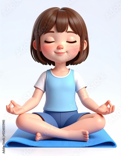 Little Girl Doing Yoga Poses and Meditation for Kids on Yoga Day