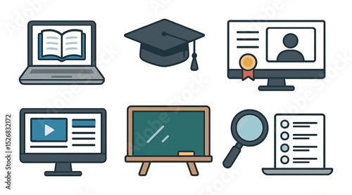 Education and learning icons set – outline, study and academic symbols for design