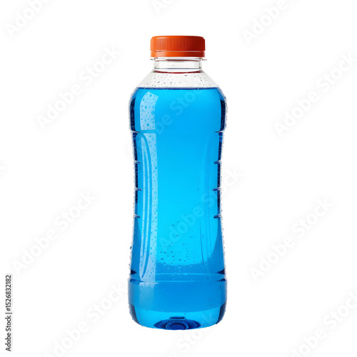  Blue Sport Drink Bottle with Orange Cap and Water Drops on Transparent Background