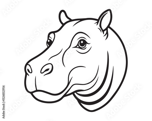 Vector Illustration of a Hippopotamus Head – Stylized Animal Portrait with Transparent Background for Nature, Zoology, and Graphic Design Projects

