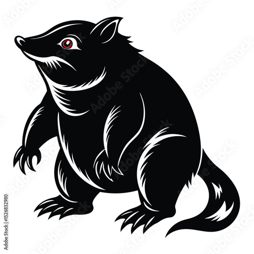 Powerful black and white wombat illustration
