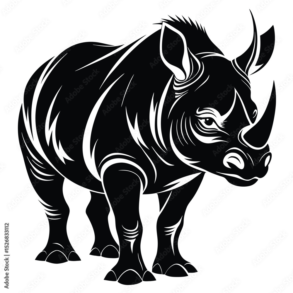 Fototapeta premium Powerful black rhinoceros silhouette wildlife animal