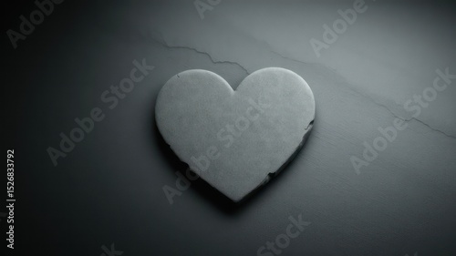 Minimalist stone heart on dark textured surface, symbolic of love, strength, and natural beauty