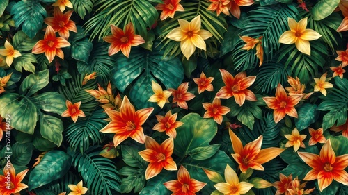 Lush Flora Abounds A Deep Dive into a Vibrant Tapestry of Tropical Foliage and Blooming Flowers in Warm Tones