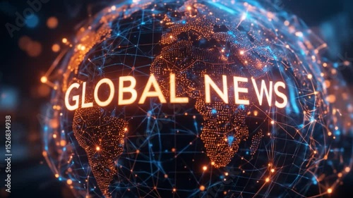 Global News Concept With Glowing Text On Digital Globe Showing Glowing Network Connections. 4k video