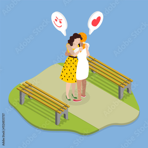 3D Isometric Flat Vector Illustration of Bad Friendship, Betrayal