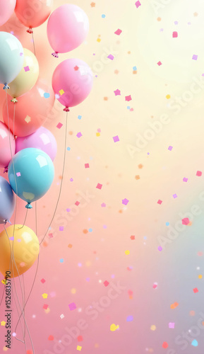 Pastel-colored balloons and confetti.Adorable.Adorable background. Children's room. Events, birthdays.