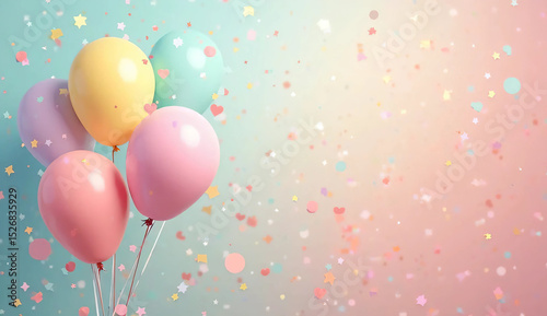 Pastel-colored balloons and confetti.Adorable.Adorable background. Children's room. Events, birthdays.
