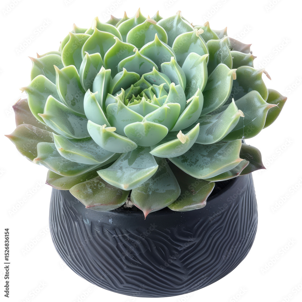 Obraz premium Echeveria Succulent In A Black Pot. Isolated On White Background. Minimalist Plant For Indoor Decoration.