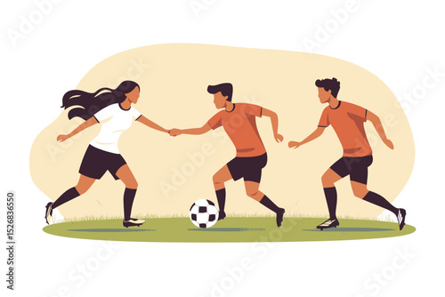 Kids playing soccer in a grassy field