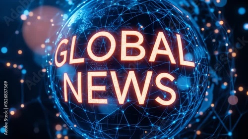 Global News Concept With Glowing Text On Digital Globe Showing Glowing Network Connections. 4k video