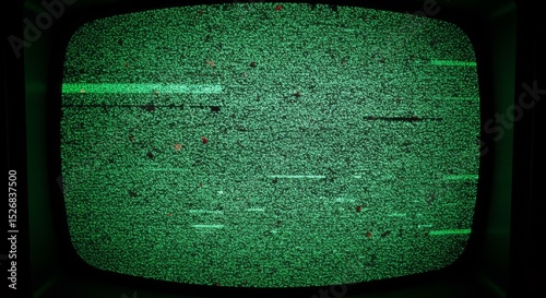 Vintage Television Static Noise - Green screen static, antique TV, flicker, noise, symbolizes outdated technology, lost signal, mystery, forgotten memories, and technological obsolescence