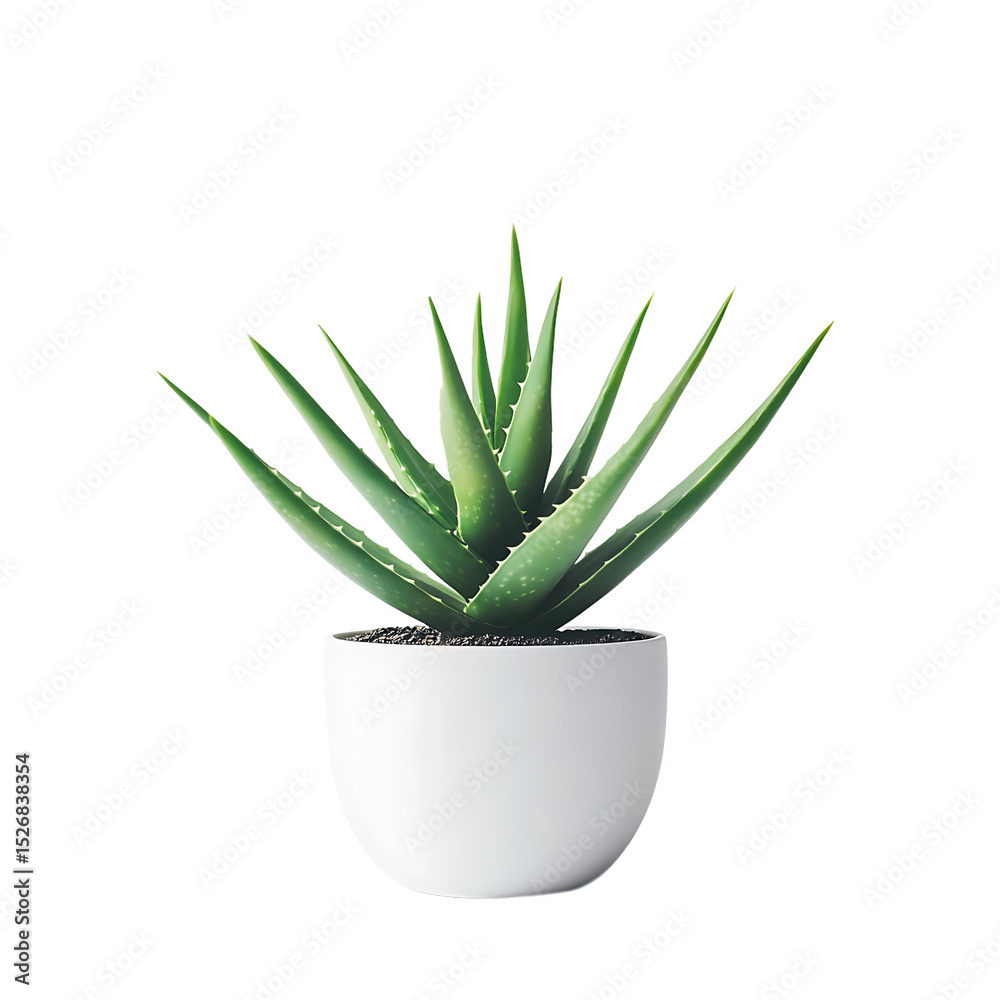 Fototapeta premium Aloe vera plant in white pot isolated on transparent background