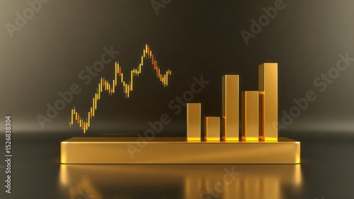 Financial Growth Visualization Golden Bar Chart Representing Investment Performance and Market Trends
