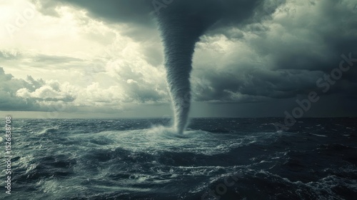 A powerful tornado over a stormy sea