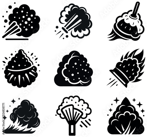Explosion Smoke Cloud & Burst Effect Vector Icon Set