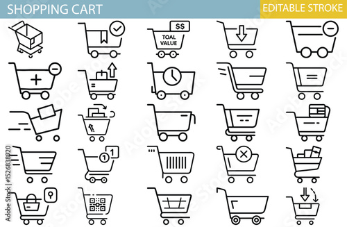 25 Editable Shopping Cart Icons Line Art for Websites and Apps
