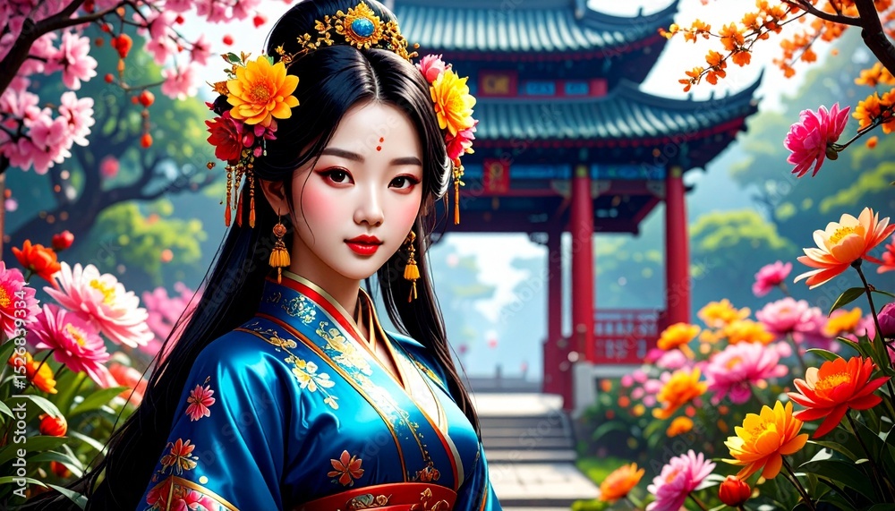 Fototapeta premium 3D animation of a beautiful mystical ancient Asian girl 