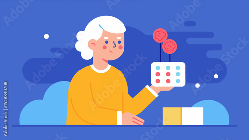 An elderly person performing a series of mental exercises with a the at the memory clinic to test their cognitive abilities.. Vector illustration