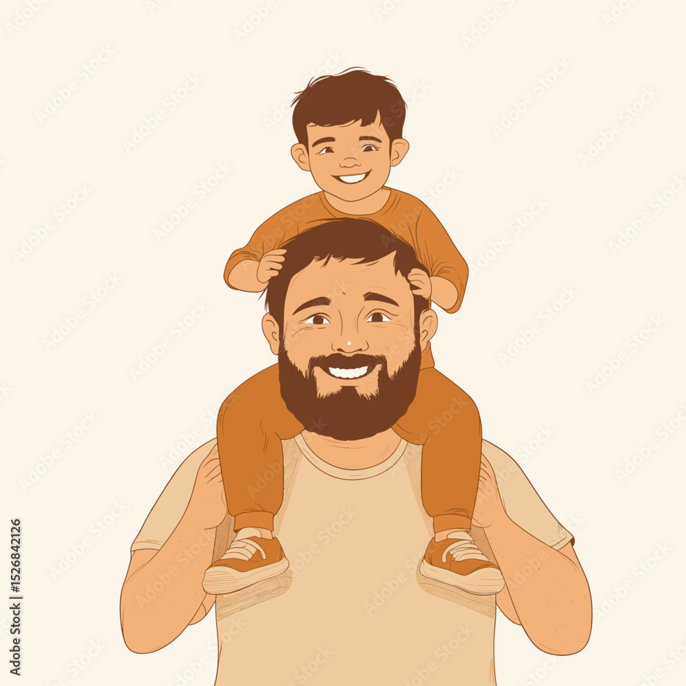 Obraz premium Father and son joyful moment illustration