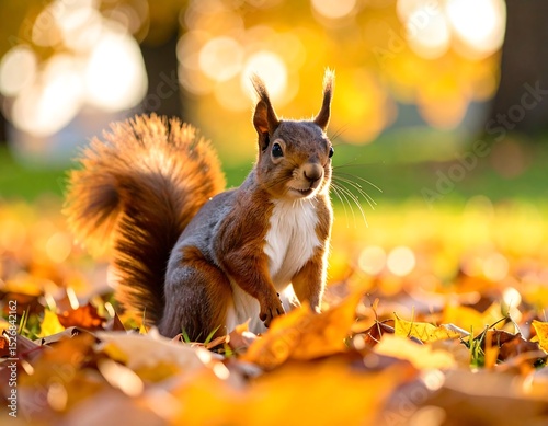 Squirrel in autumn leaves
