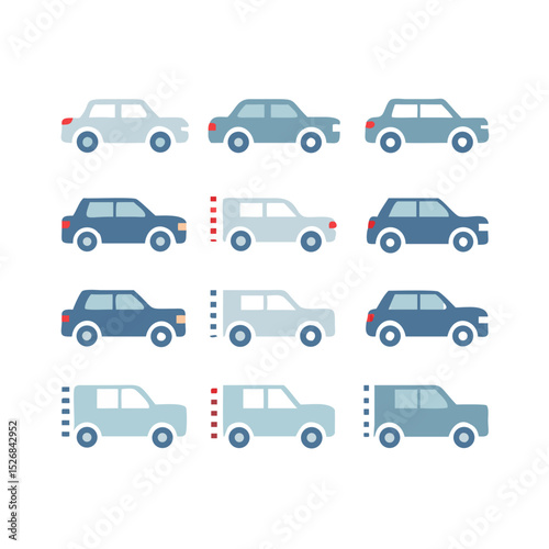 Clean cutout car icons set isolated transparent background