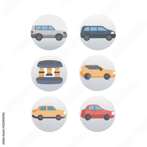 Professional car icons set isolated on white background ready for design projects