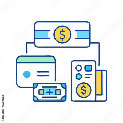 Professional online payment methods icon design with transparent background