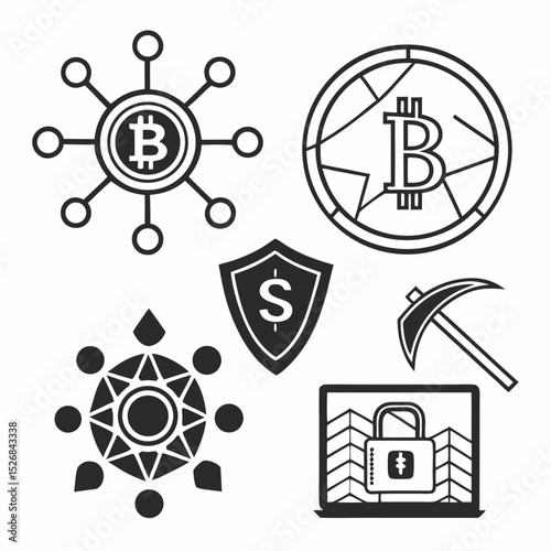 Cryptocurrency bitcoin blockchain mining security technology icons