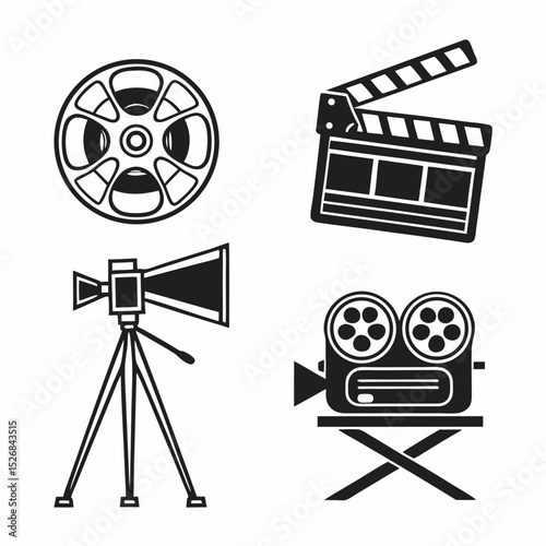 Professional filmmaking icons set isolated on white background