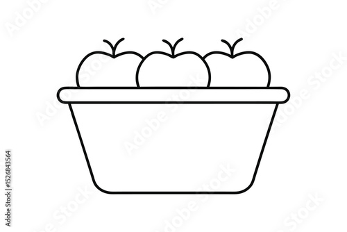 Three apples in a line drawing basket simple illustration