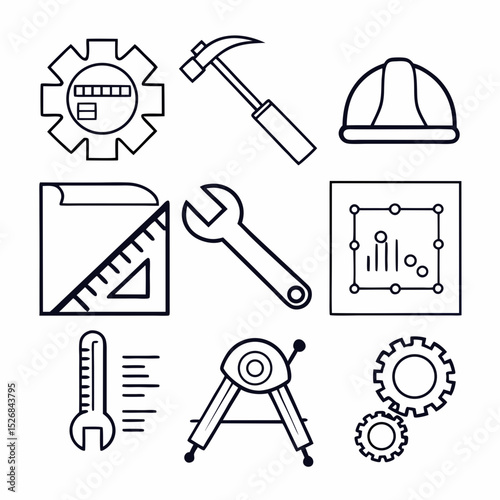 Engineering tools icons set design elements construction industry equipment symbols