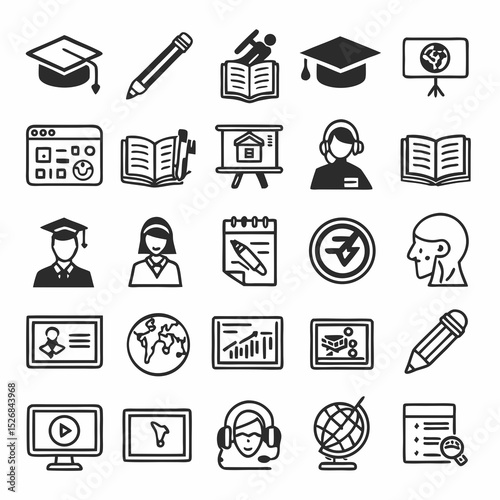 Education icons set graduation learning knowledge study
