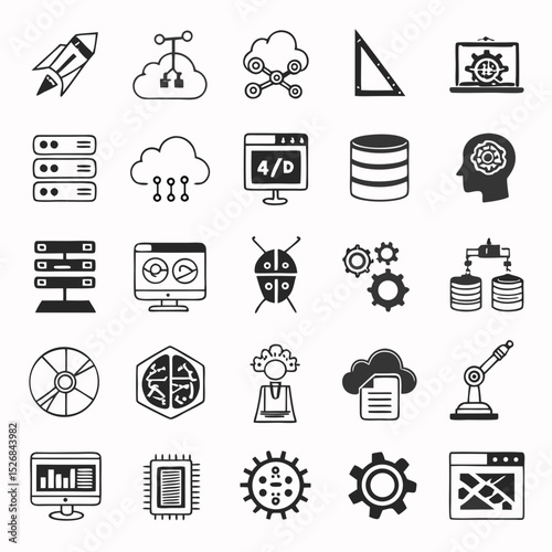 Technology icons set cloud computing data server network