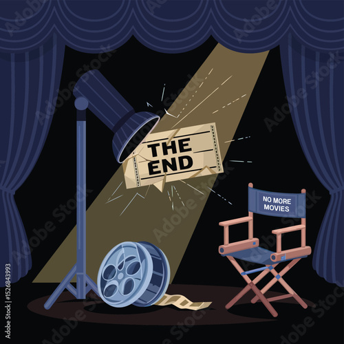 vector icons cinema, Director's Chair , theatrical Ticket roles, video tape, shattered spotlight  
