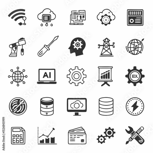 Technology icons set cloud computing data analysis ai big data