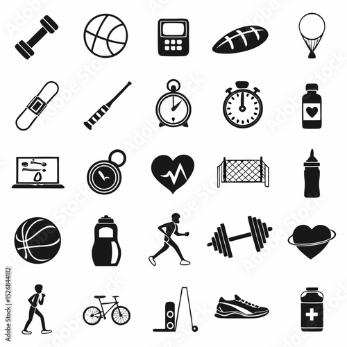 Fitness icons set sport exercise gym workout health