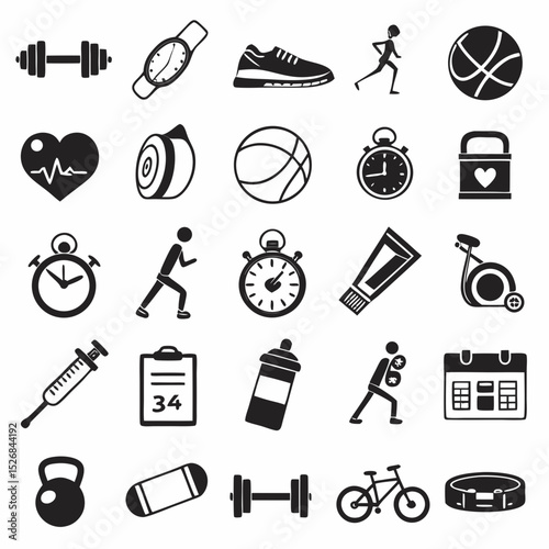 Fitness icons set gym workout exercise sport health