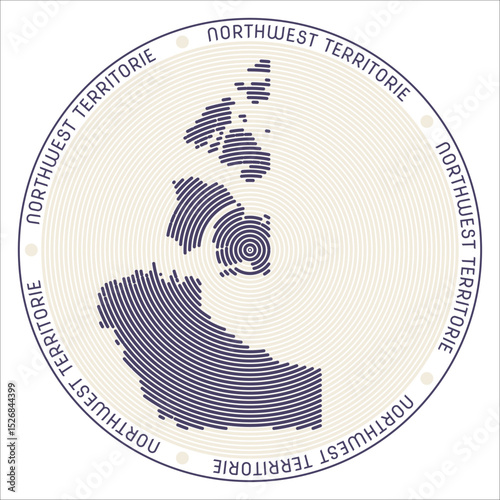 Northwest Territories round logo design. Province shape build of rings. Northwest Territories text around the province. Vector Illustration.
