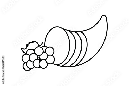 Thanksgiving cornucopia line drawing with grapes
