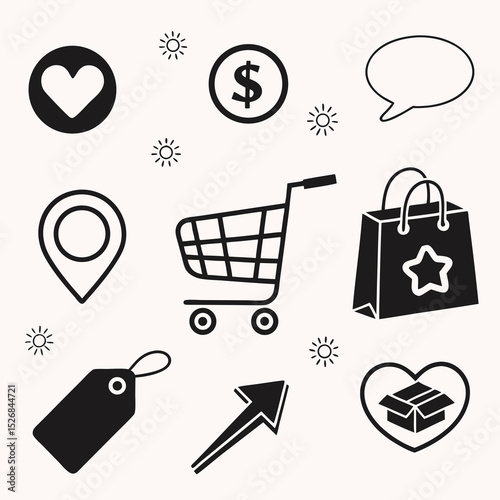 Shopping cart icons set e commerce online store retail