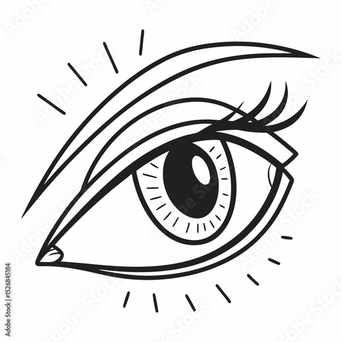 Stylish line art drawing of a female eye with eyelashes