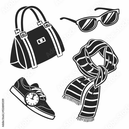 Stylish accessories handbag sunglasses scarf shoe fashionable outfit