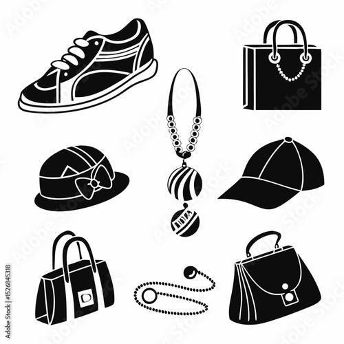 Fashion accessories collection stylish shoes bags hats jewelry