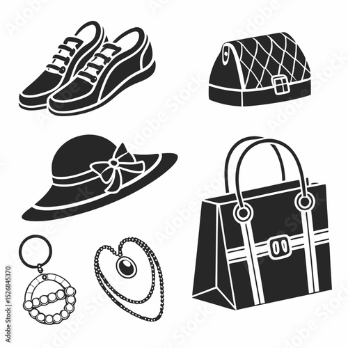 Fashion accessories collection shoes bags hat jewelry