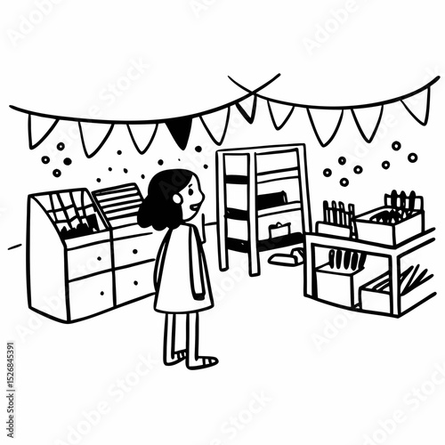 Young girl visiting a stationery shop alone