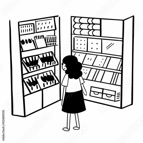 Young girl visiting a stationery shop alone