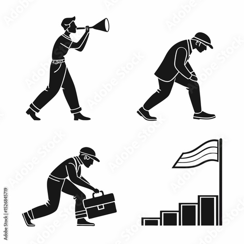 Businessman icons set announcement success growth failure