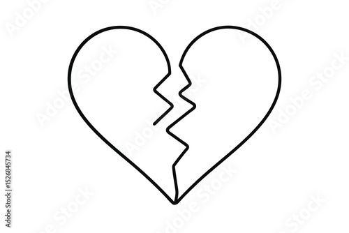 Broken heart line drawing simple minimalist design