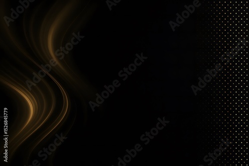 Elegant black and gold design with flowing lines and dot pattern emphasizing luxury
